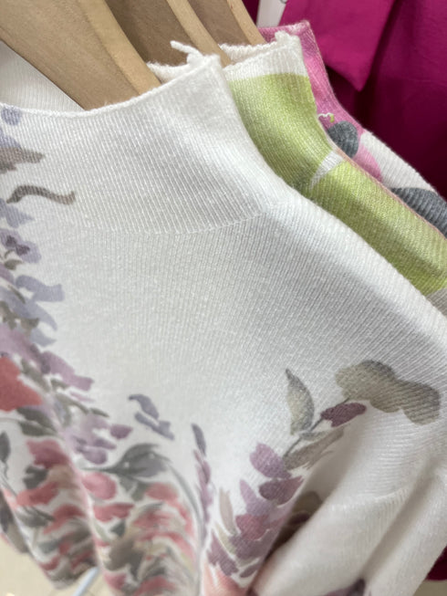 Women High Neck Floral Printed Knitted Pullover